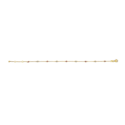 14K Yellow Gold Alternating Red Ruby and White Diamond Bezel Station Chain Bracelet (I-J Color, SI2-I1 Clarity) - 8" Inches  DestGlow