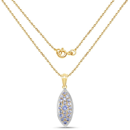 14K Yellow Gold Plated 1.56 Carat Genuine Tanzanite .925 Sterling Silver Pendant  DestGlow