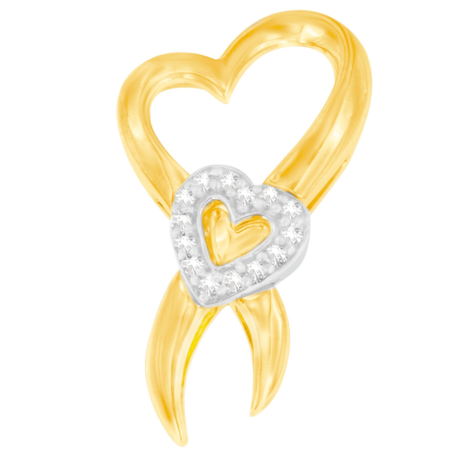 10K Two-Tone Gold 1/10 cttw Diamond Heart Pendant Necklace (H-I, I1-I2) by Bids.com