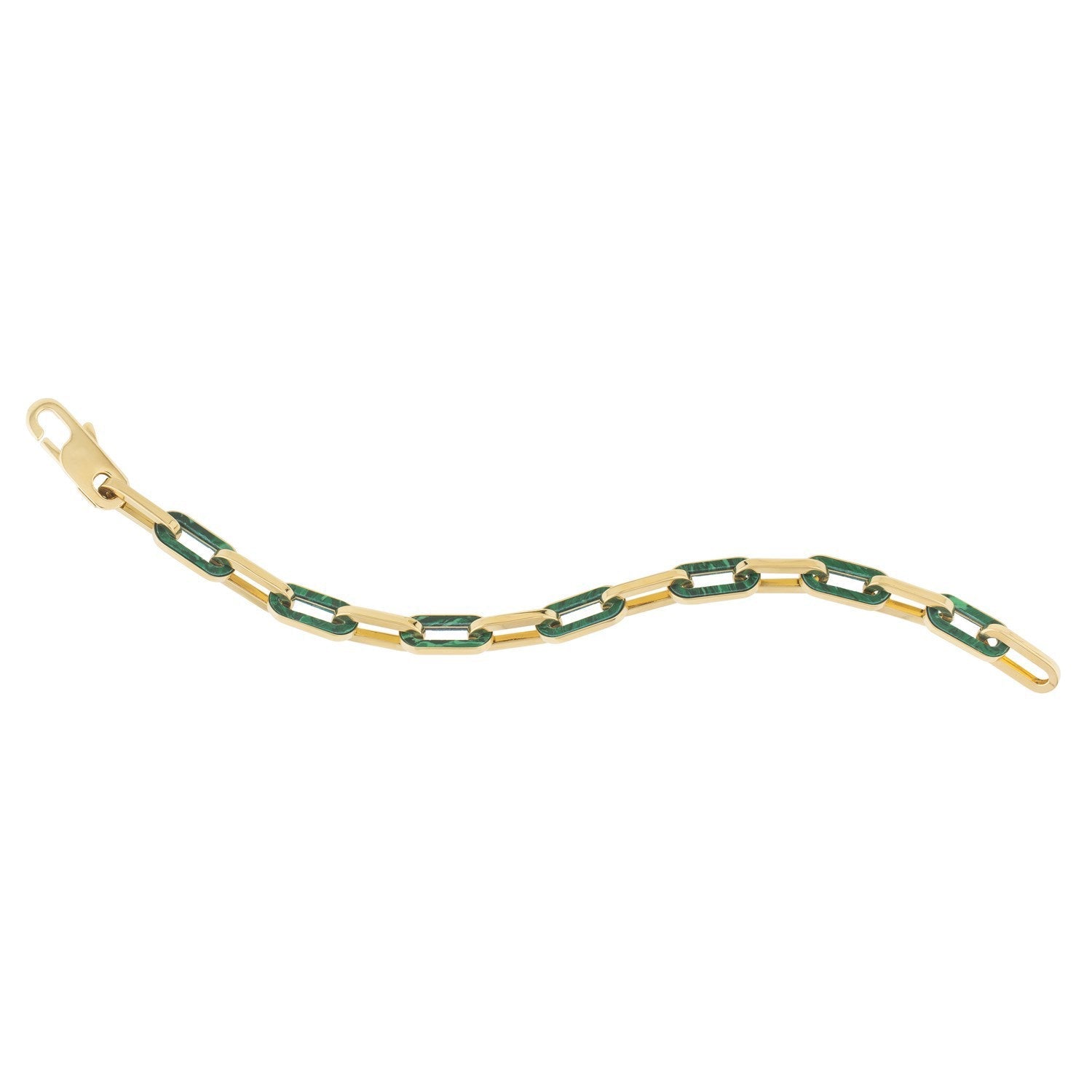 14k Yellow Gold Malachite Paperclip Gem Link Bracelet (7.00 mm) by Bids.com