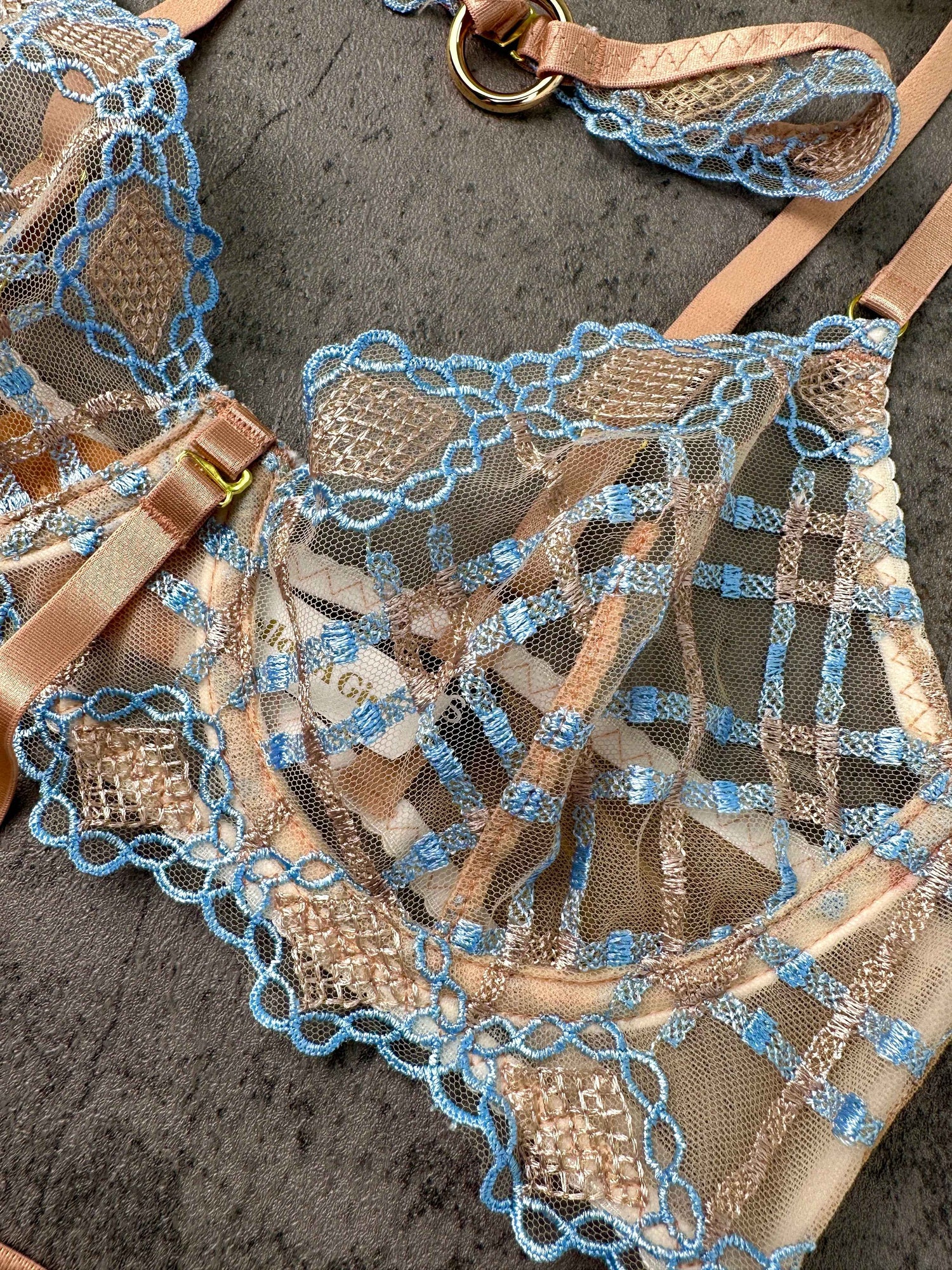 Sophia Blue &amp; Beige Plaid Lingerie Set