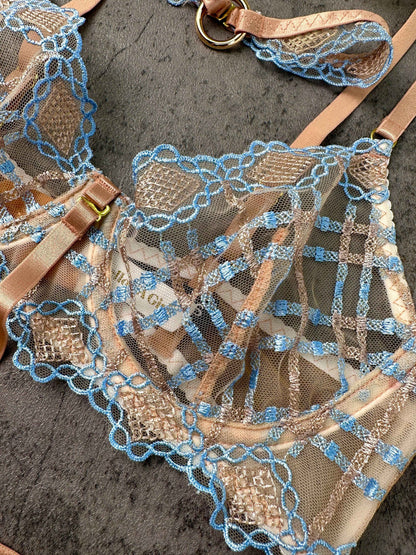 Sophia Blue &amp; Beige Plaid Lingerie Set