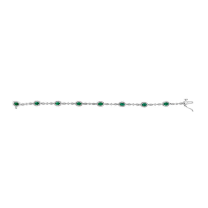 10K White Gold Oval Green Emerald &amp; Diamond Alternating Link Bracelet by Bids.com