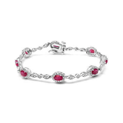10K White Gold 4.5mm x 3mm Oval Ruby and Diamond Link Bracelet (H-I Color, SI1-SI2 Clarity) - Size 7" by Bids.com