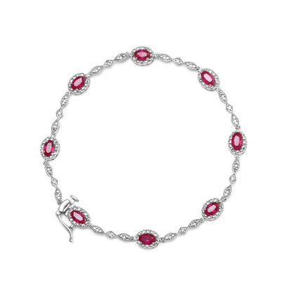10K White Gold 4.5mm x 3mm Oval Ruby and Diamond Link Bracelet (H-I Color, SI1-SI2 Clarity) - Size 7" by Bids.com