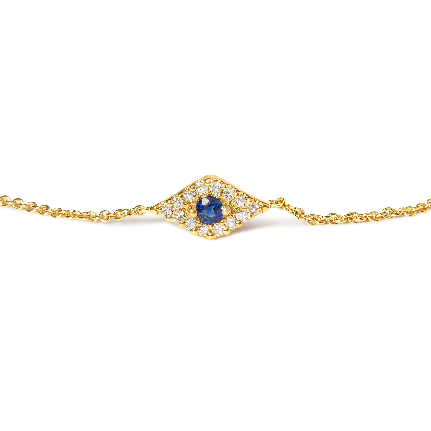 10K Yellow Gold Blue Sapphire and Diamond Accent Evil Eye Station Link Bracelet (H-I Color, I1-I2 Clarity) - Size 7" by Bids.com