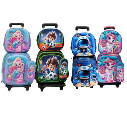 Kids 3D 4-Piece Rolling Backpack Combo - Assorted Designs (4ct)  DestGlow
