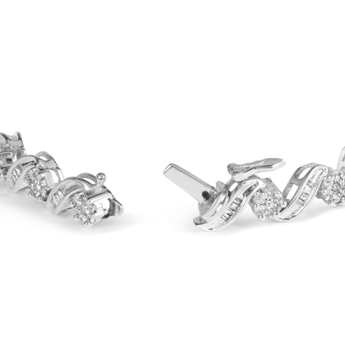 14K White Gold 2.00 Cttw Diamond Cluster and Spiral Link Bracelet (I-J Color, I1-I2 Clarity) - 7" by Bids.com