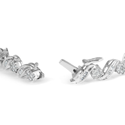 14K White Gold 2.00 Cttw Diamond Cluster and Spiral Link Bracelet (I-J Color, I1-I2 Clarity) - 7" by Bids.com