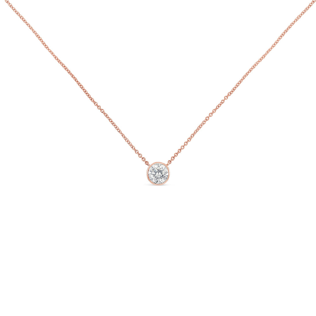 10K Rose Gold 1/3 Carat Round Brilliant-Cut Diamond Modern Bezel-Set Solitaire 16"-18" Pendant Necklace (H-I Color, SI2-I1 Clarity) by Bids.com