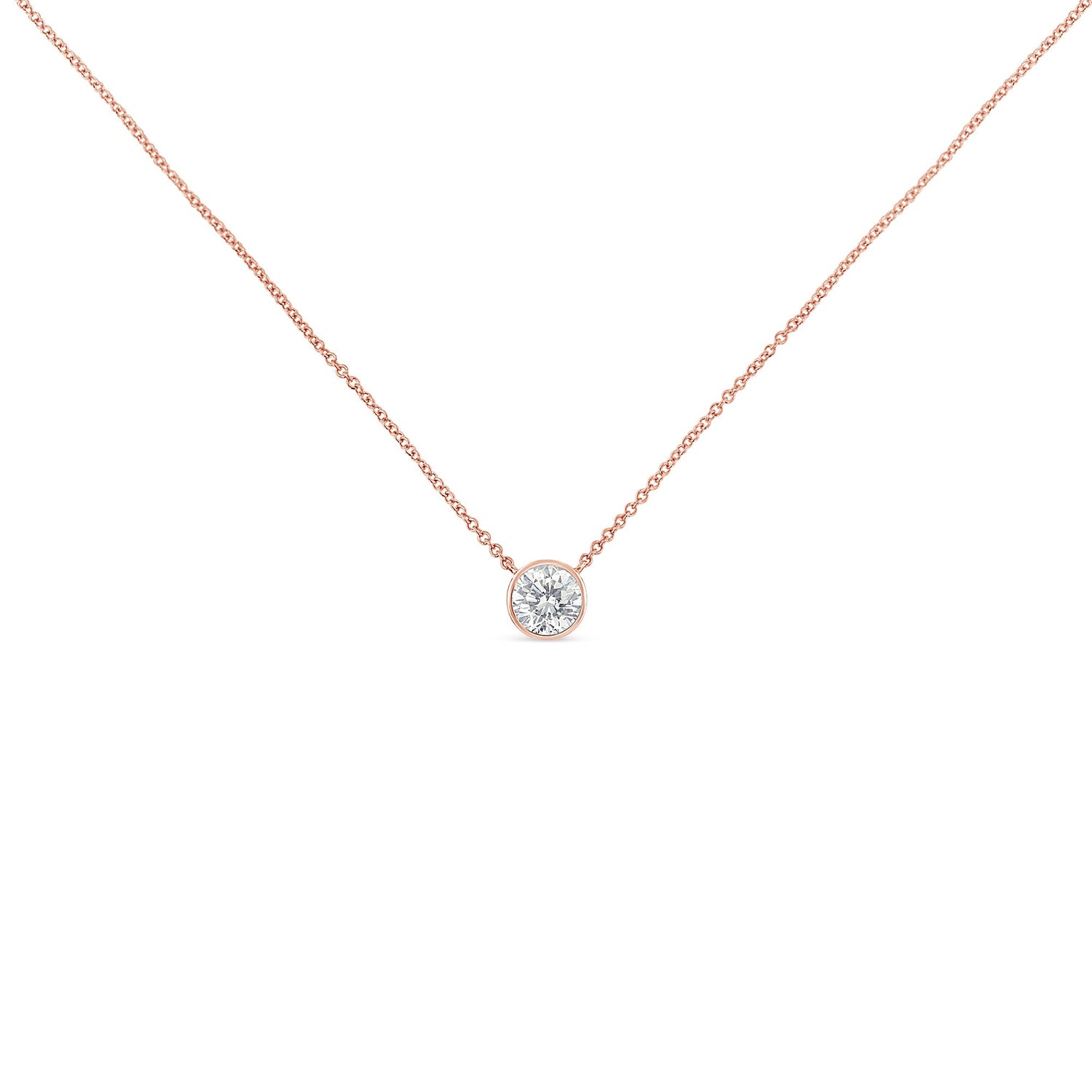10K Rose Gold 1/3 Carat Round Brilliant-Cut Diamond Modern Bezel-Set Solitaire 16"-18" Pendant Necklace (H-I Color, SI2-I1 Clarity) by Bids.com