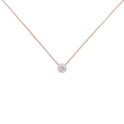 10K Rose Gold 1/3 Carat Round Brilliant-Cut Diamond Modern Bezel-Set Solitaire 16"-18" Pendant Necklace (H-I Color, SI2-I1 Clarity) by Bids.com