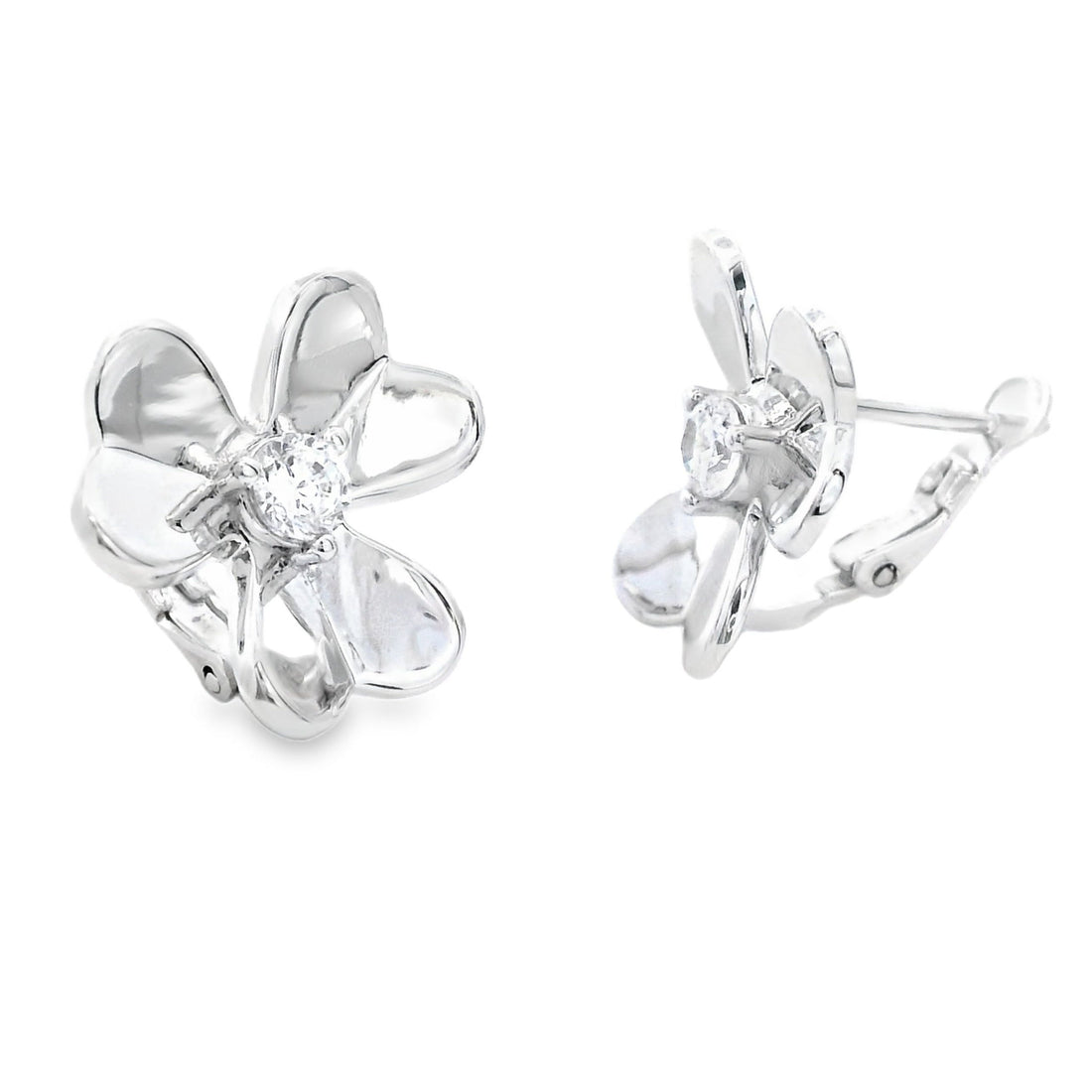 Natural Cubic Zirconia Flower Earrings Sterling Silver by Bids.com