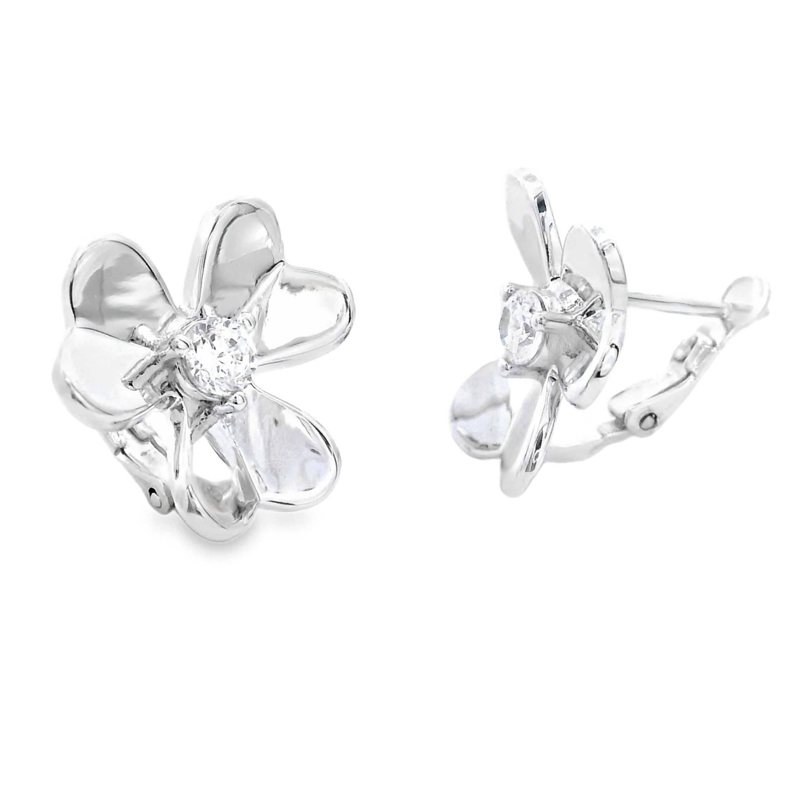 Natural Cubic Zirconia Flower Earrings Sterling Silver by Bids.com