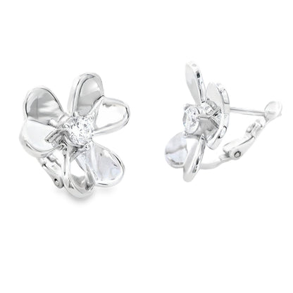 Natural Cubic Zirconia Flower Earrings Sterling Silver by Bids.com