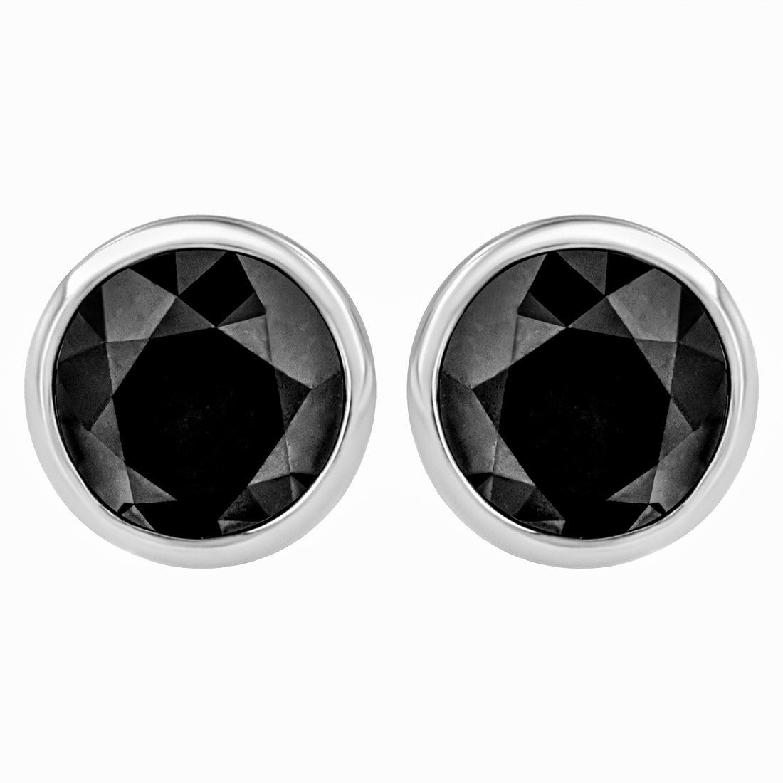 14K White Gold 1/2 Cttw Round Brilliant-Cut Black Diamond Bezel-Set Stud Earrings with Screw Backs (Fancy Color-Enhanced, I2-I3 Clarity) by Bids.com