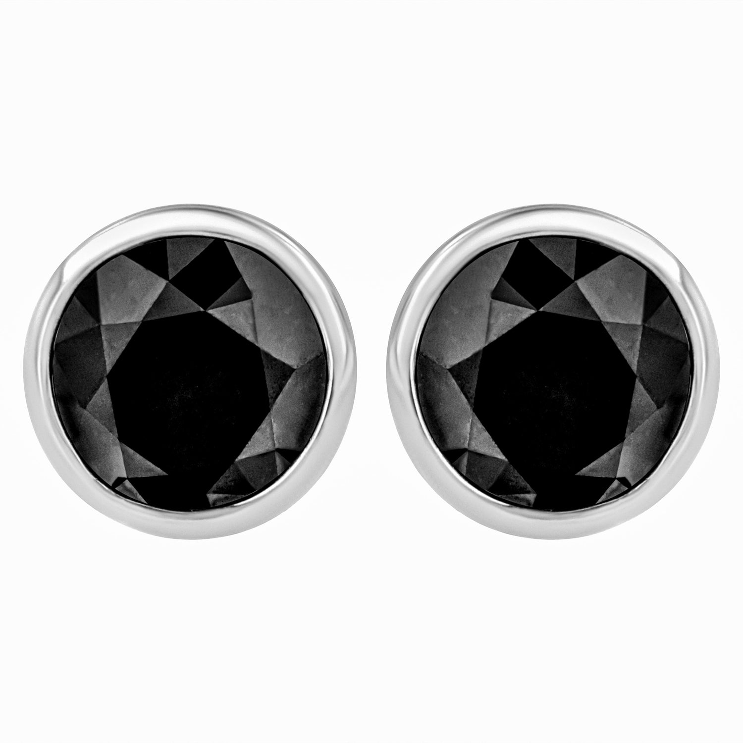 14K White Gold 1/2 Cttw Round Brilliant-Cut Black Diamond Bezel-Set Stud Earrings with Screw Backs (Fancy Color-Enhanced, I2-I3 Clarity) by Bids.com
