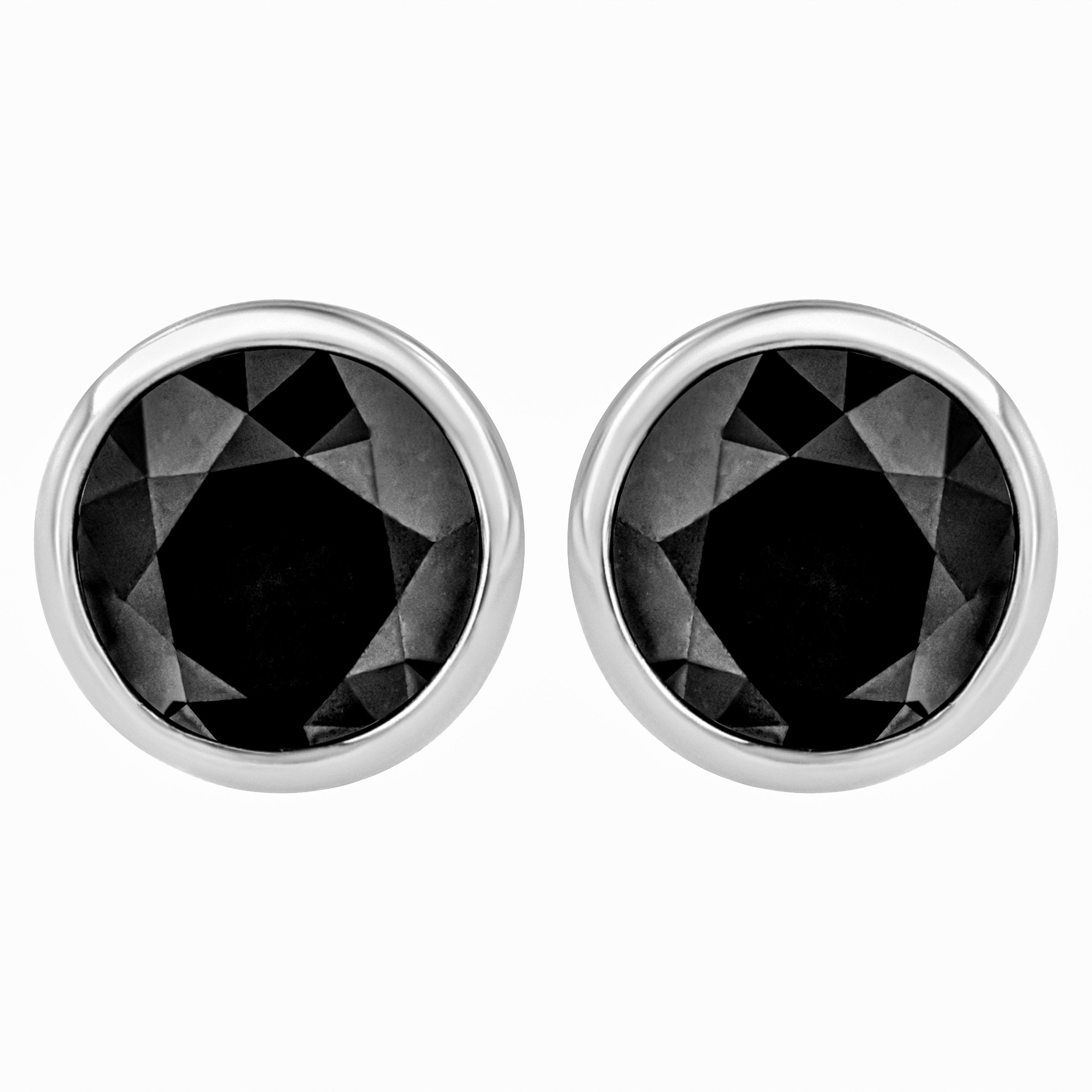 14K White Gold 1/2 Cttw Round Brilliant-Cut Black Diamond Bezel-Set Stud Earrings with Screw Backs (Fancy Color-Enhanced, I2-I3 Clarity) by Bids.com
