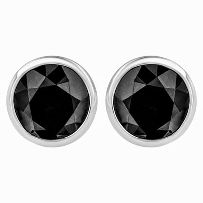 14K White Gold 1/2 Cttw Round Brilliant-Cut Black Diamond Bezel-Set Stud Earrings with Screw Backs (Fancy Color-Enhanced, I2-I3 Clarity) by Bids.com