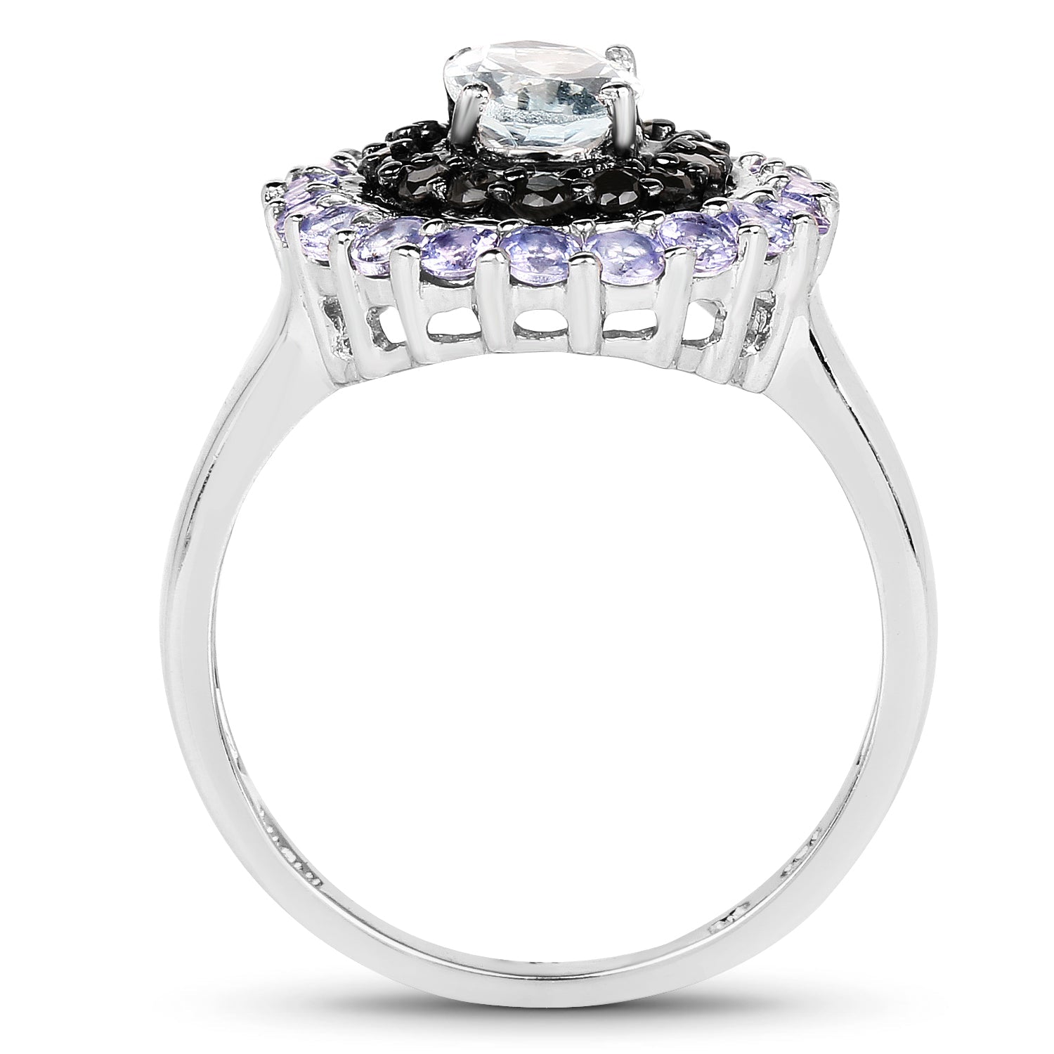 1.77 Carat Genuine Aquamarine, Black Spinel and Tanzanite .925 Sterling Silver Ring by Bids.com