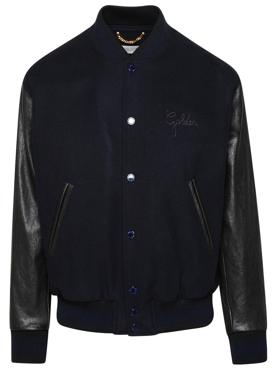 Golden Goose Bomber Jacket In Blue And Black Virgin Wool Blend Men by Luosophy