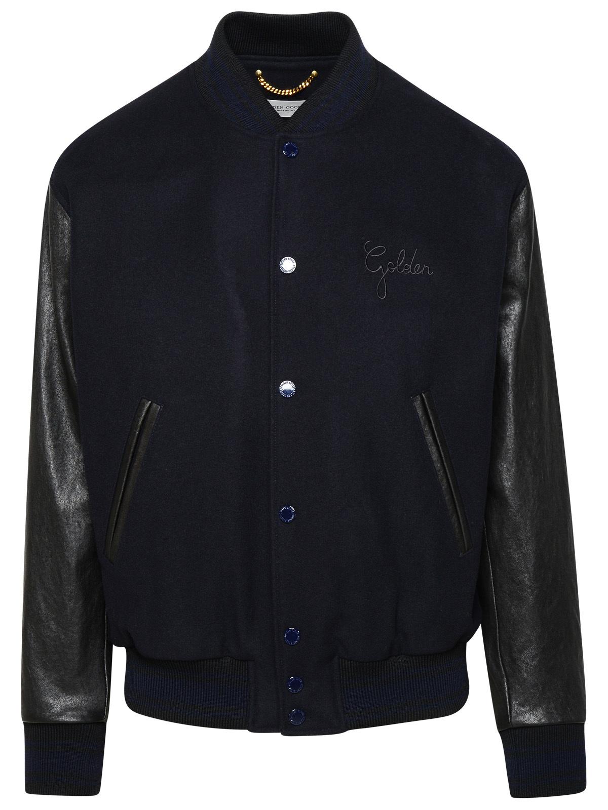 Golden Goose Bomber Jacket In Blue And Black Virgin Wool Blend Men by Luosophy