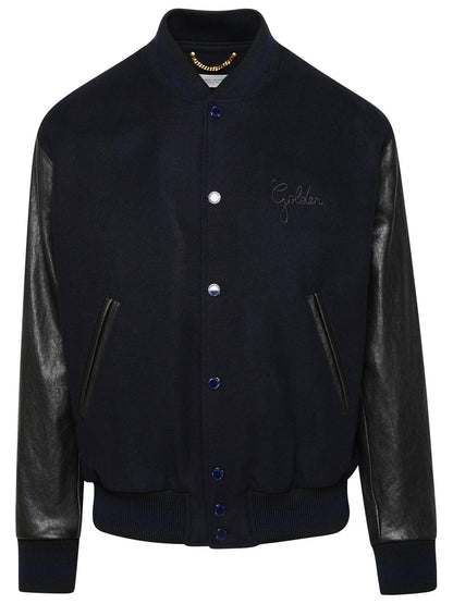 Golden Goose Bomber Jacket In Blue And Black Virgin Wool Blend Men by Luosophy
