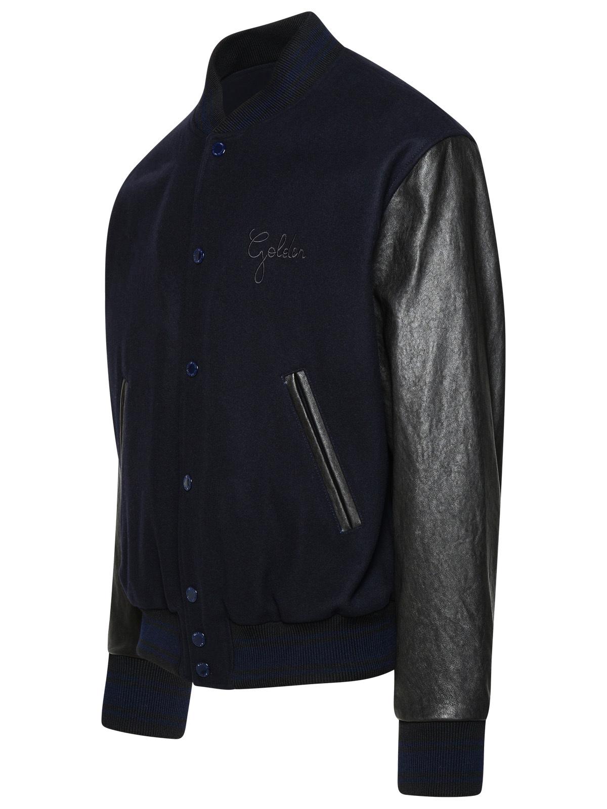 Golden Goose Bomber Jacket In Blue And Black Virgin Wool Blend Men by Luosophy