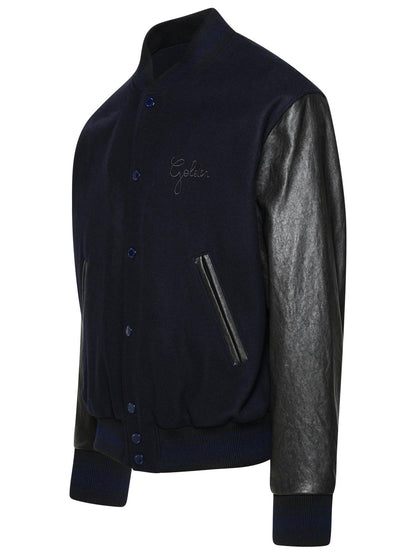 Golden Goose Bomber Jacket In Blue And Black Virgin Wool Blend Men by Luosophy