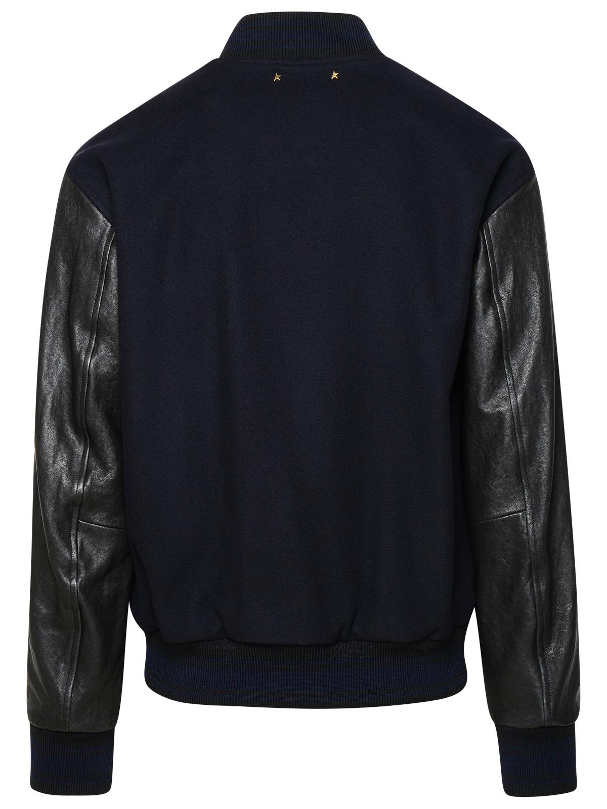 Golden Goose Bomber Jacket In Blue And Black Virgin Wool Blend Men by Luosophy