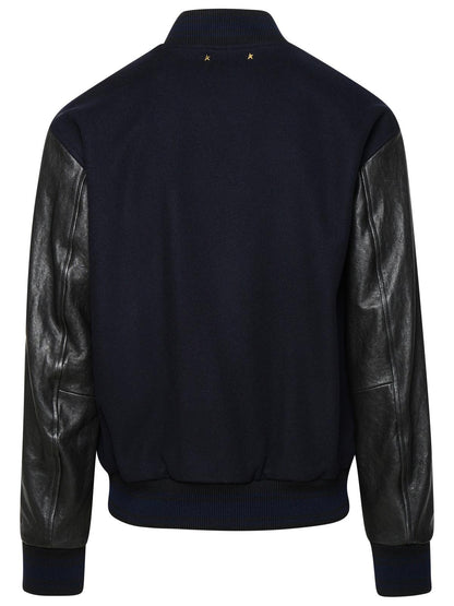 Golden Goose Bomber Jacket In Blue And Black Virgin Wool Blend Men by Luosophy