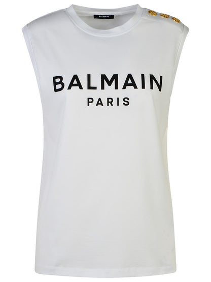 Balmain White Cotton Tank Top Women by Luosophy