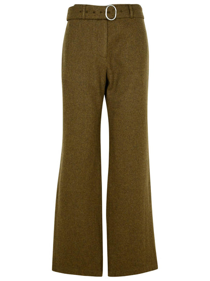 Jil Sander Green Wool Flannel Pants Women by Luosophy