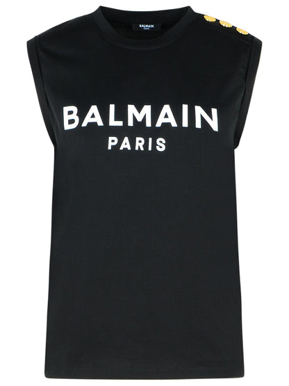 Balmain Black Cotton Tank Top Women by Luosophy