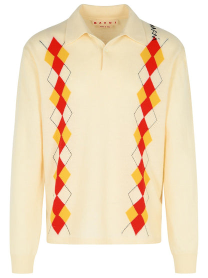 Marni Ivory Virgin Wool Polo Shirt Men by Luosophy
