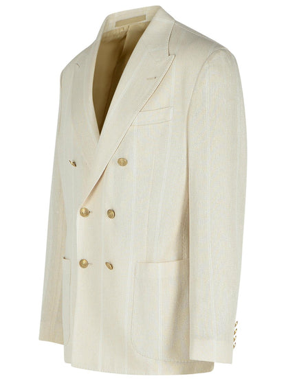 Eleventy Cream Cotton Blend Blazer Men by Luosophy