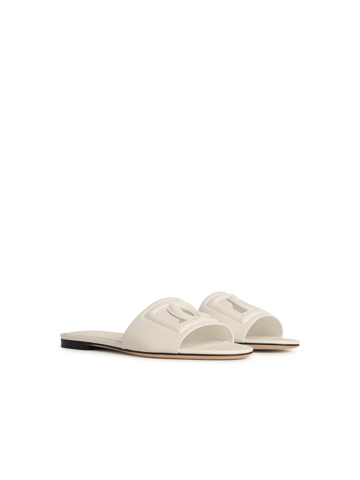 Dolce &amp; Gabbana White Leather Slippers Women