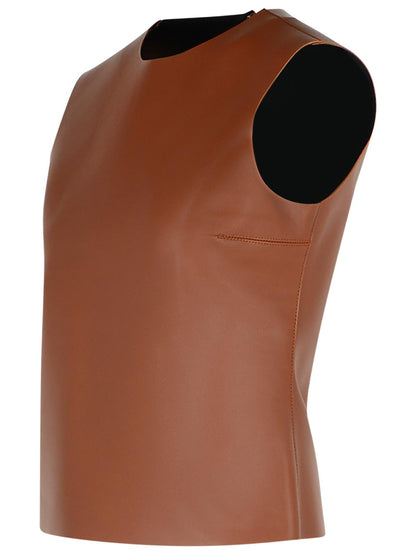 Jw Anderson Brown Leather Tank Top Women by Luosophy