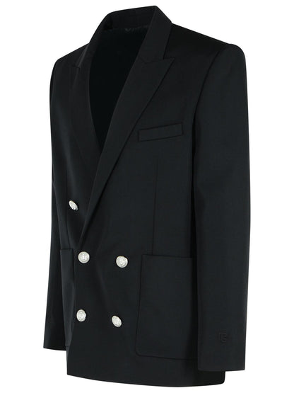 Balmain Black Virgin Wool Blazer Men by Luosophy