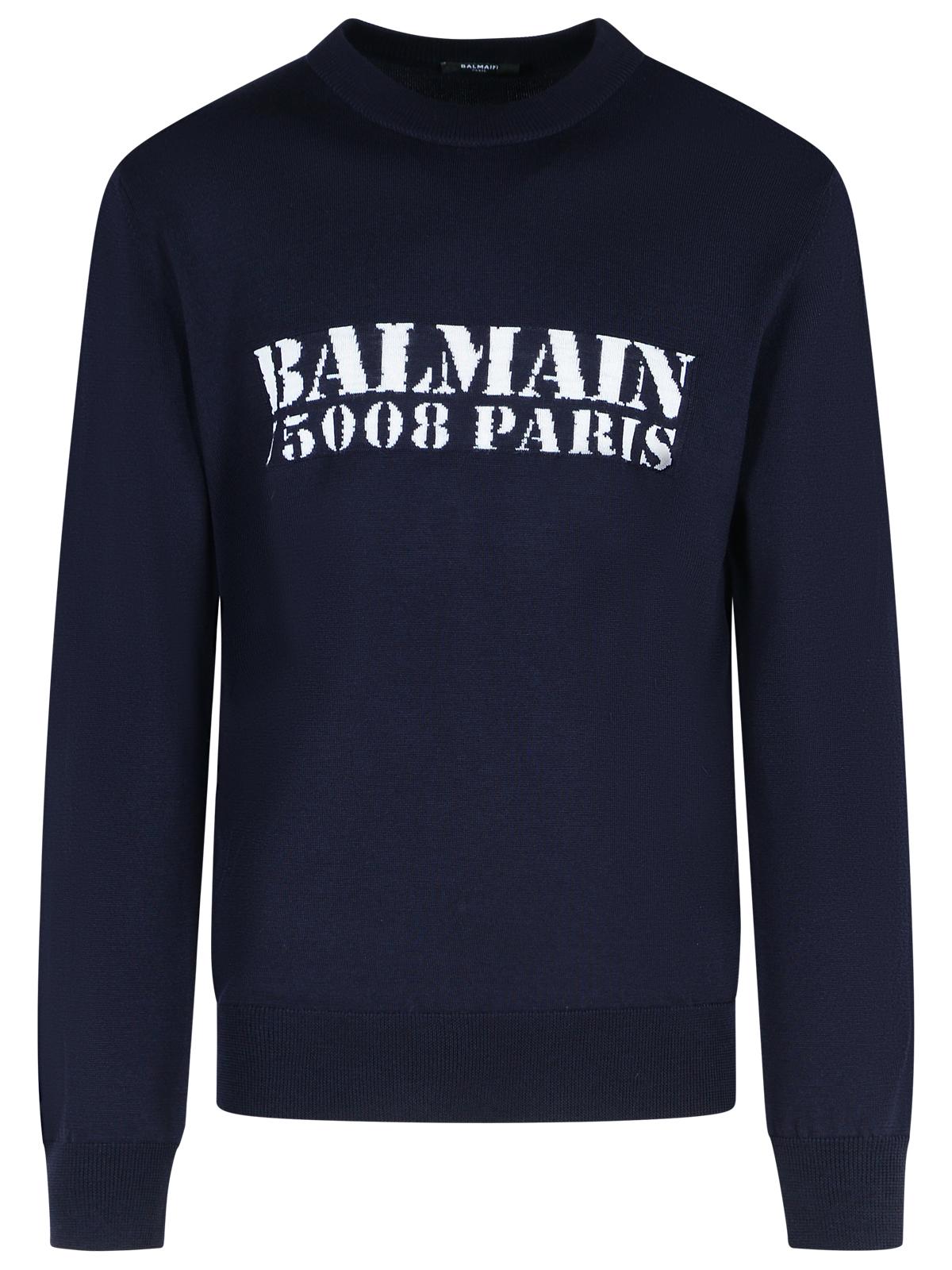 Balmain Navy Merino Wool Sweater Men by Luosophy