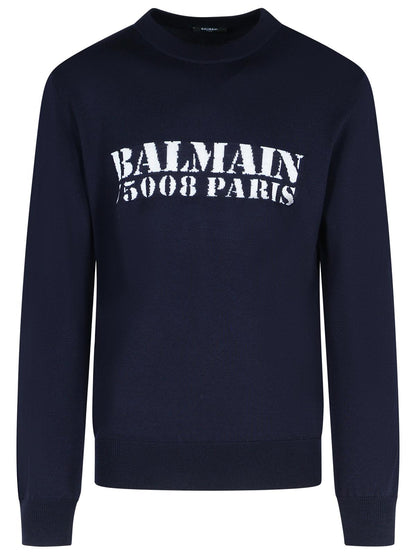 Balmain Navy Merino Wool Sweater Men by Luosophy