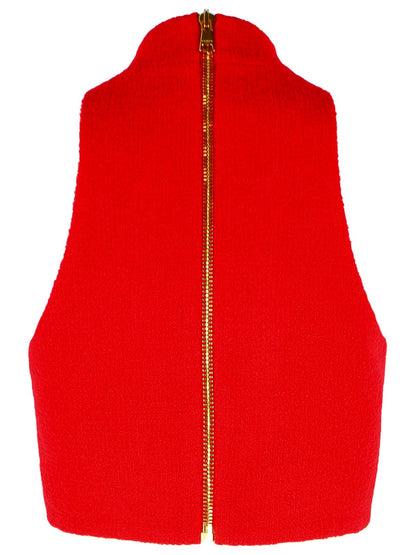 Balmain Red Virgin Wool Top Women by Luosophy