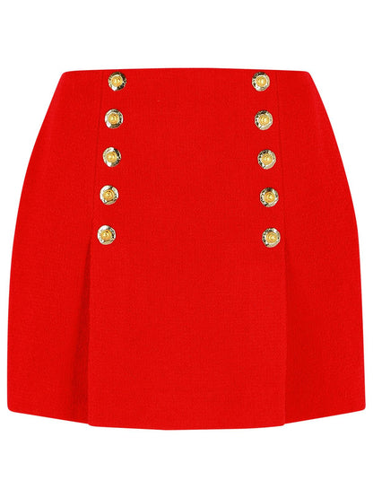 Balmain Short Skirt In Red Virgin Wool Women by Luosophy