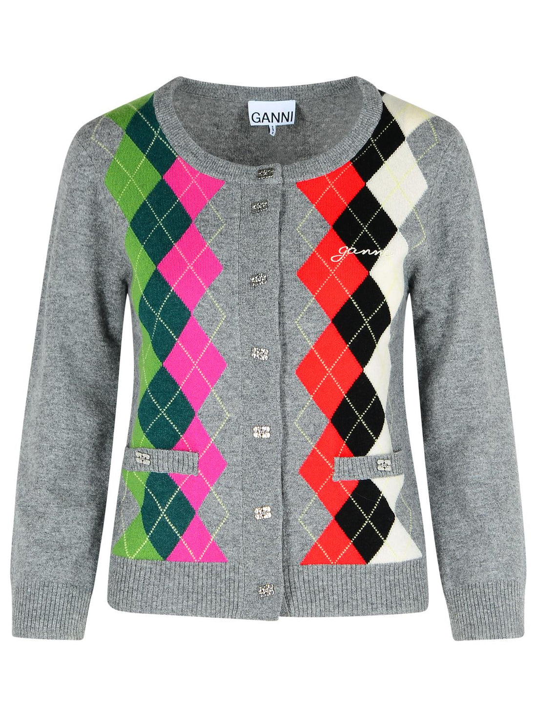 Ganni Grey Checked Cashmere Blend Cardigan Women by Luosophy