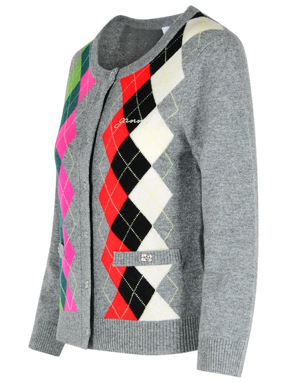 Ganni Grey Checked Cashmere Blend Cardigan Women by Luosophy