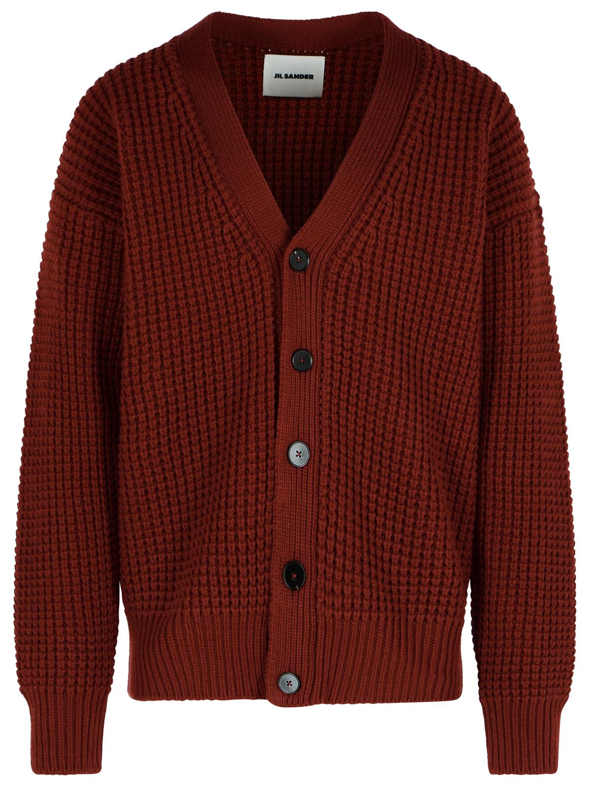 Jil Sander Burgundy Virgin Wool Cardigan Men by Luosophy