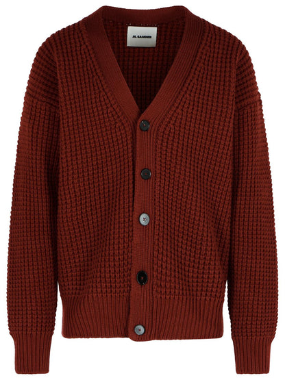 Jil Sander Burgundy Virgin Wool Cardigan Men by Luosophy