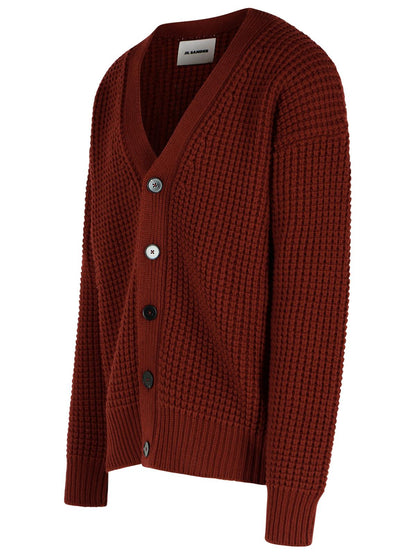 Jil Sander Burgundy Virgin Wool Cardigan Men by Luosophy