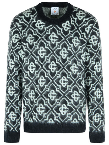 Casablanca Black Mohair Blend Monogrammed Sweater Men by Luosophy