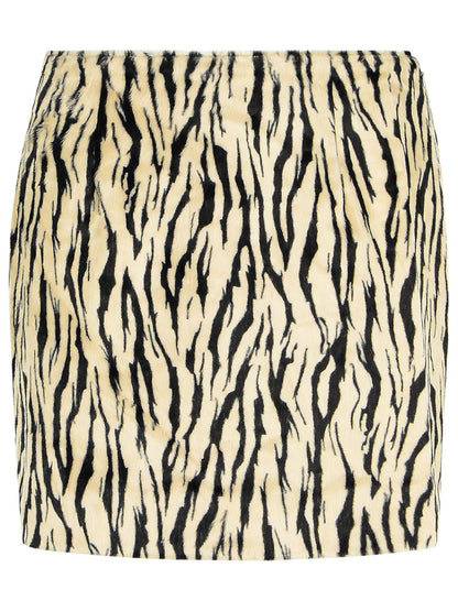 Rotate Printed Faux Fur Skirt Women by Luosophy